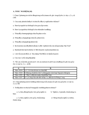 Đề thi học kì 1 môn Lịch Sử lớp 7